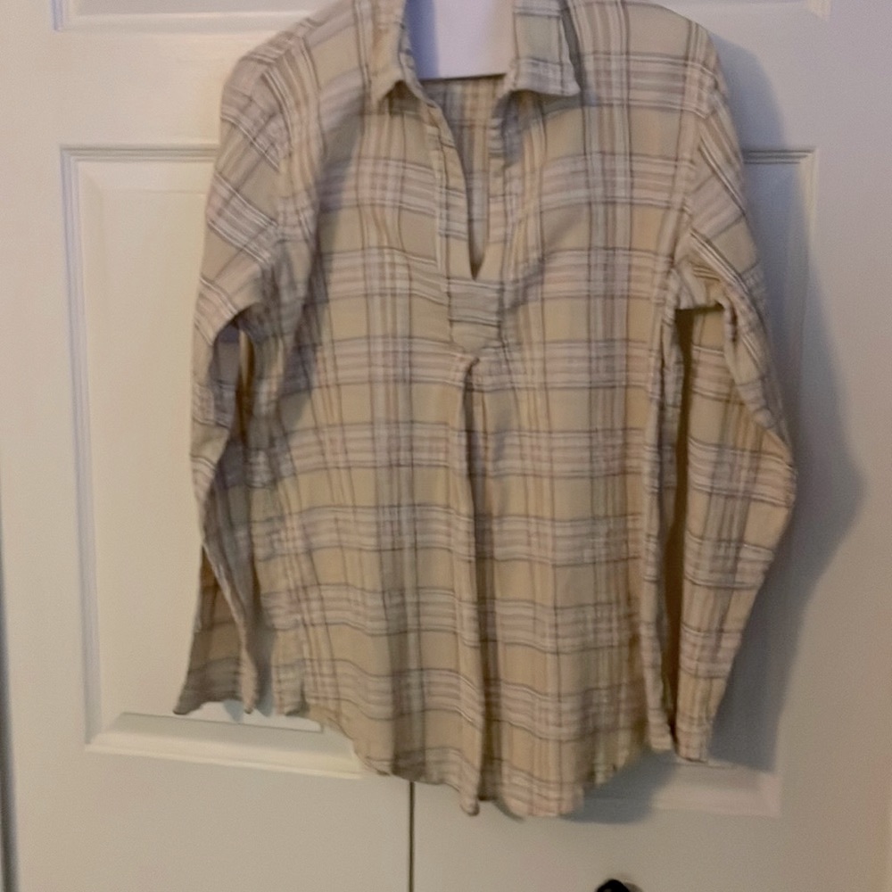 Sundance Beige Plaid Long-Sleeve Blouse